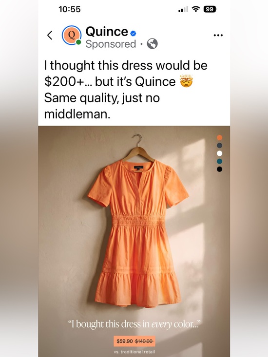 Quince Dresses & Skirts - Quince large worn once Orange Short Dress with pockets!